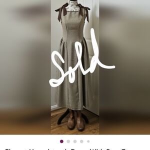 Elegant Houndstooth Dress With Bow On Shoulder Straps.